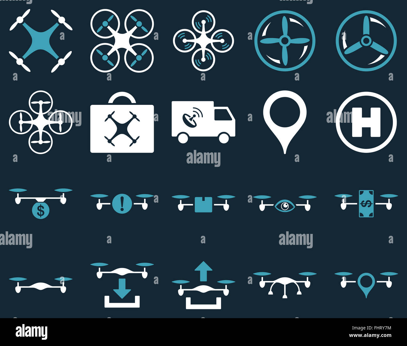 Luft-Drohne und Quadcopter Symbole Stockfoto