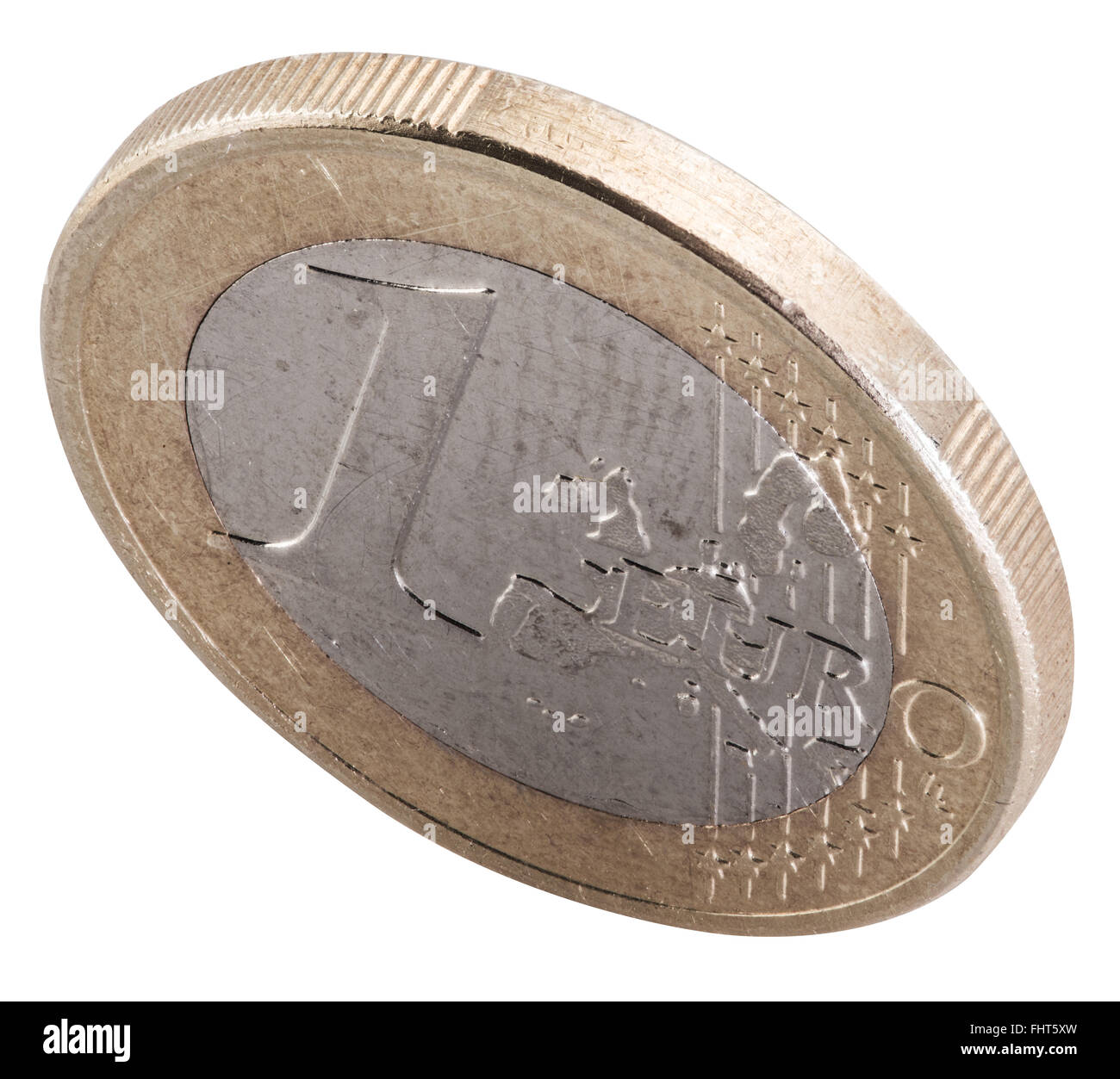 Alten ein-Euro-Münze isoliert auf einem weißen Hintergrund. Datei enthält Beschneidungspfade. Stockfoto