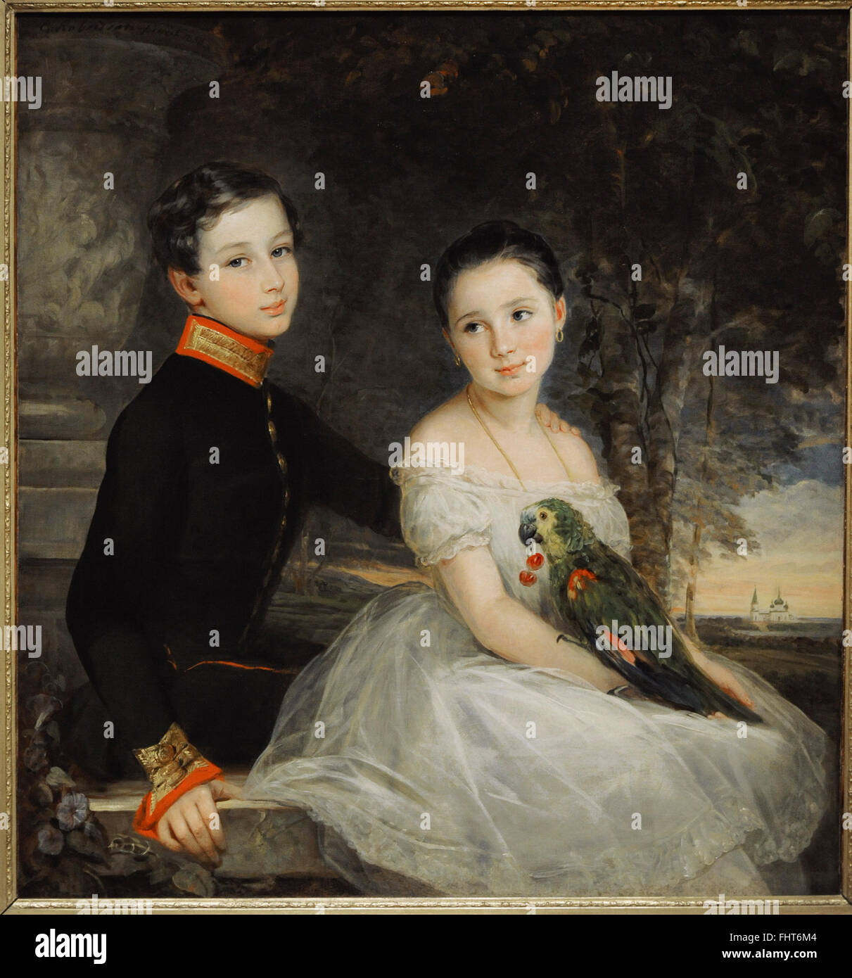 Christina Robertson (1796-1854). Schottischer Maler. Kinder mit einem Papagei, 1850. Die Eremitage. Sankt Petersburg. Russland. Stockfoto