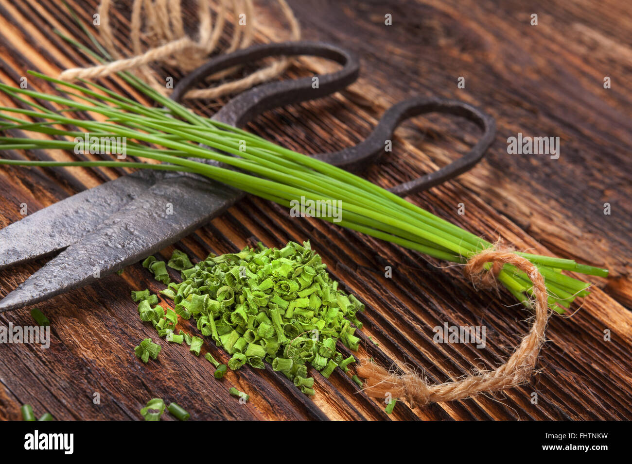 Frisch und trocken Schnittlauch Kraut. Stockfoto