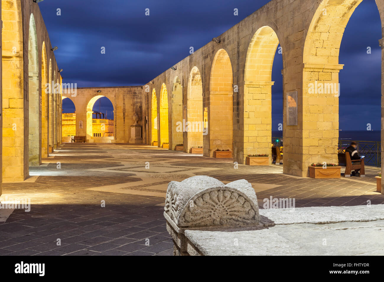 Abend im Upper Barrakka Gardens, Valletta, Malta. Stockfoto