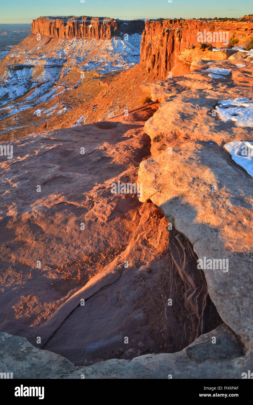 Grand View Point Sonnenaufgang auf der Insel im Himmel Bezirk des Canyonlands National Park in der Nähe von Moab, Utah Stockfoto