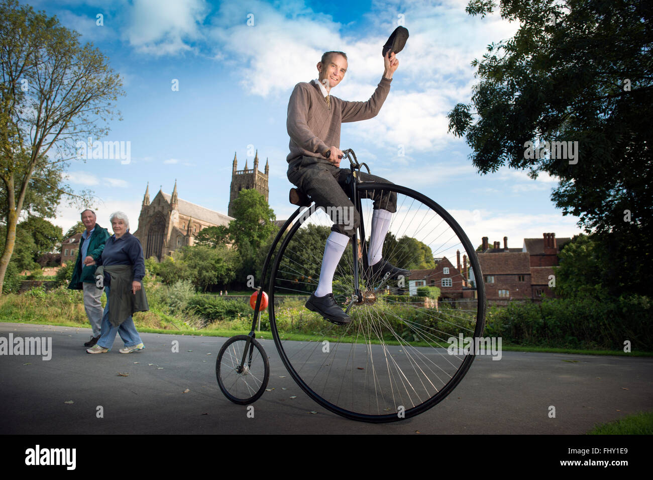 Das Hochrad-Enthusiasten Dave Preece aus Worcester UK Stockfoto