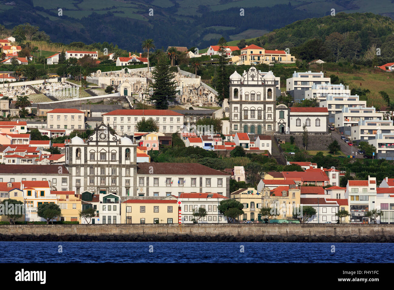 Hafen von Horta, Insel Faial, Azoren, Portugal, Europa Stockfoto
