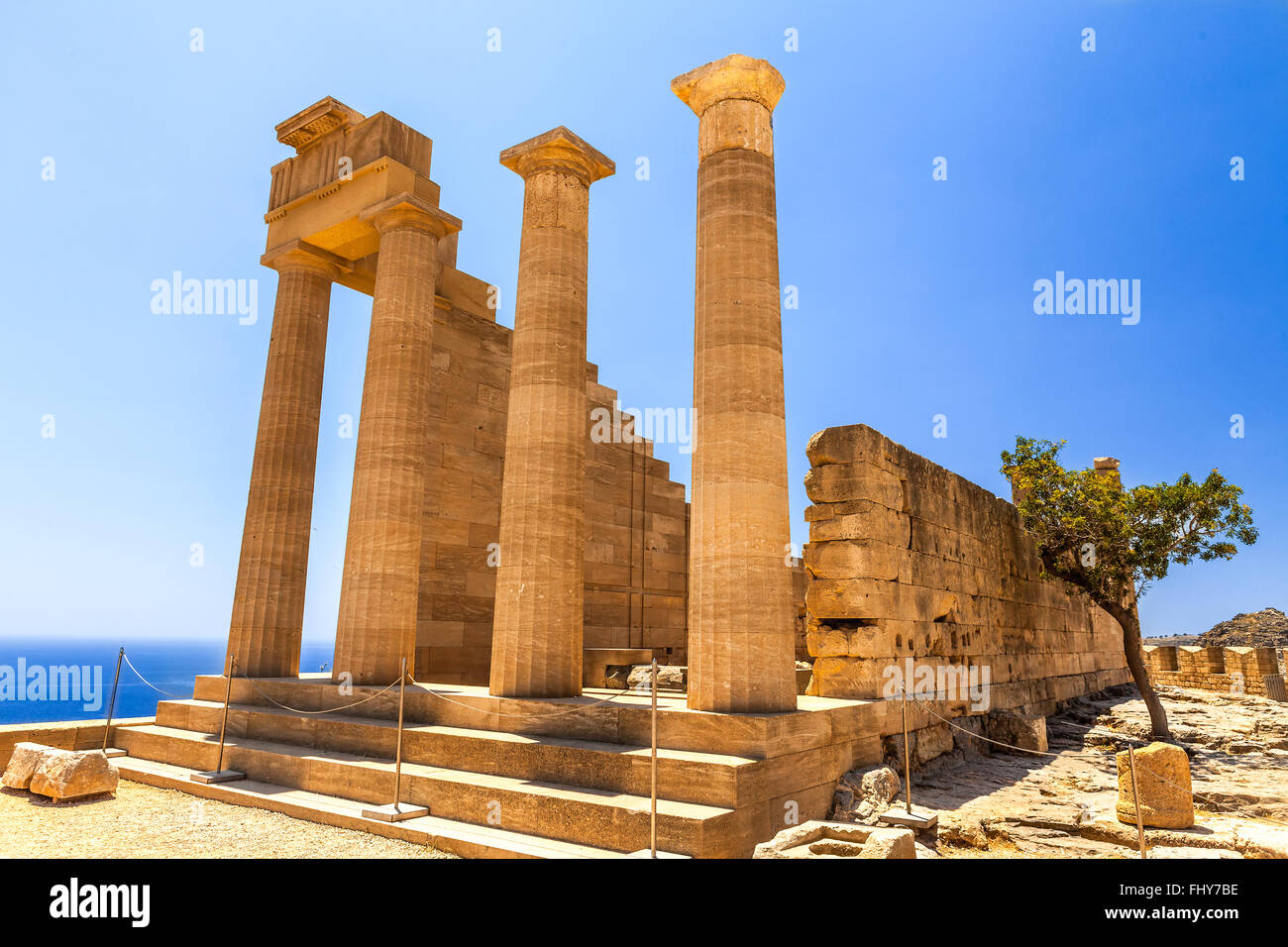 Archäologische Stätte von Lindos Burg auf der Insel Rhodos. Stockfoto