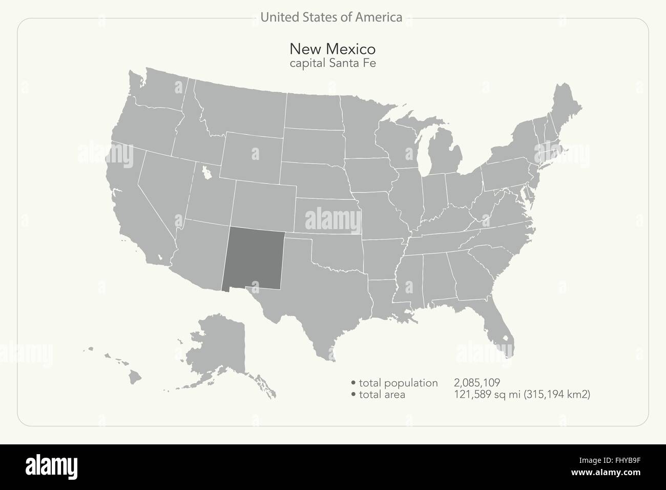 Vereinigte Staaten von Amerika isoliert Karte und New Mexiko Staatsgebiet. politische Karte der USA Vektor. geografischen Banner Vorlage Stock Vektor