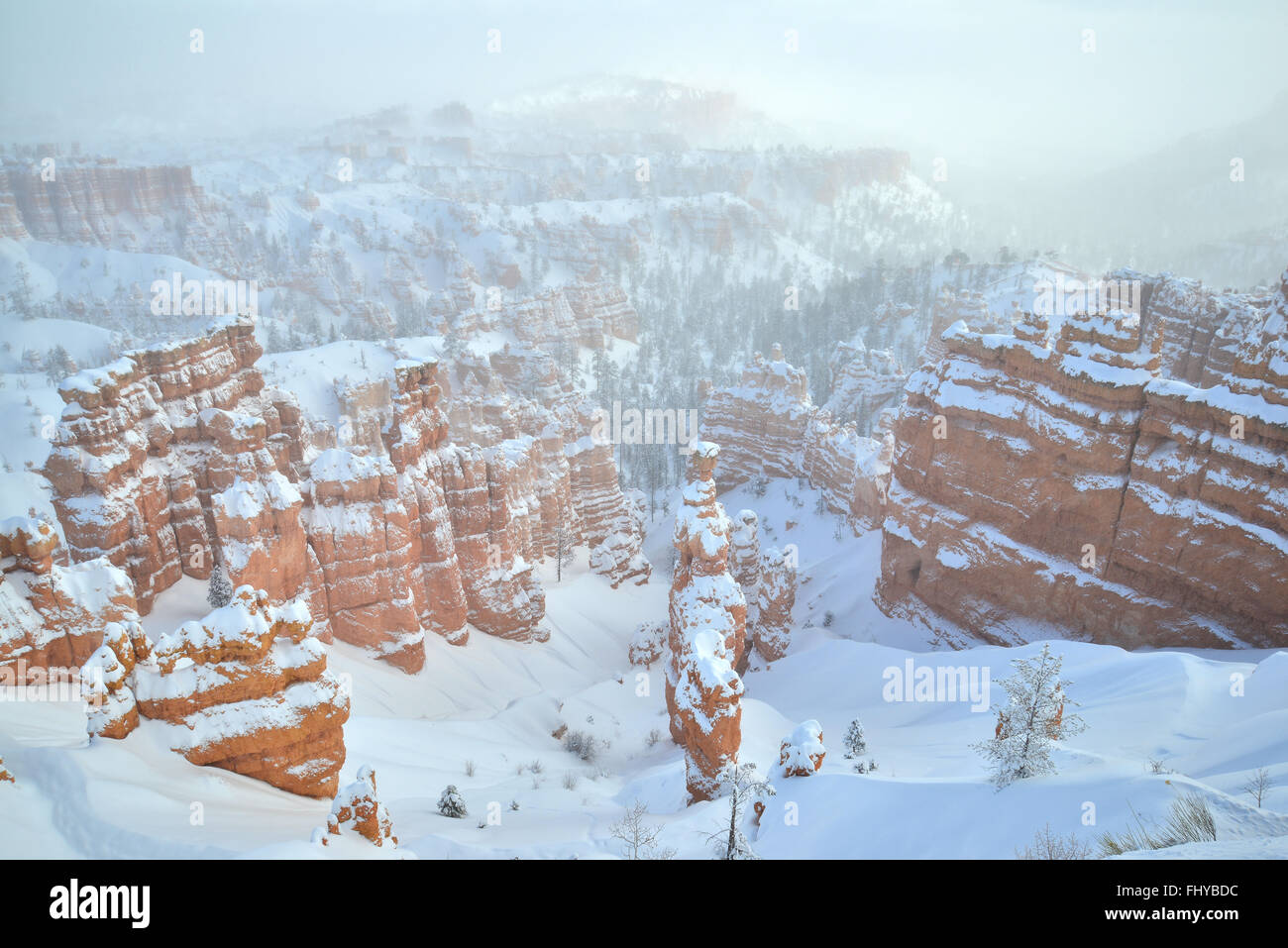 Ansicht von Thors Hammer und Navajo Loop Trail unterhalb Sunset Point und Rim Trail in Bryce-Canyon-Nationalpark im Südwesten von Utah Stockfoto