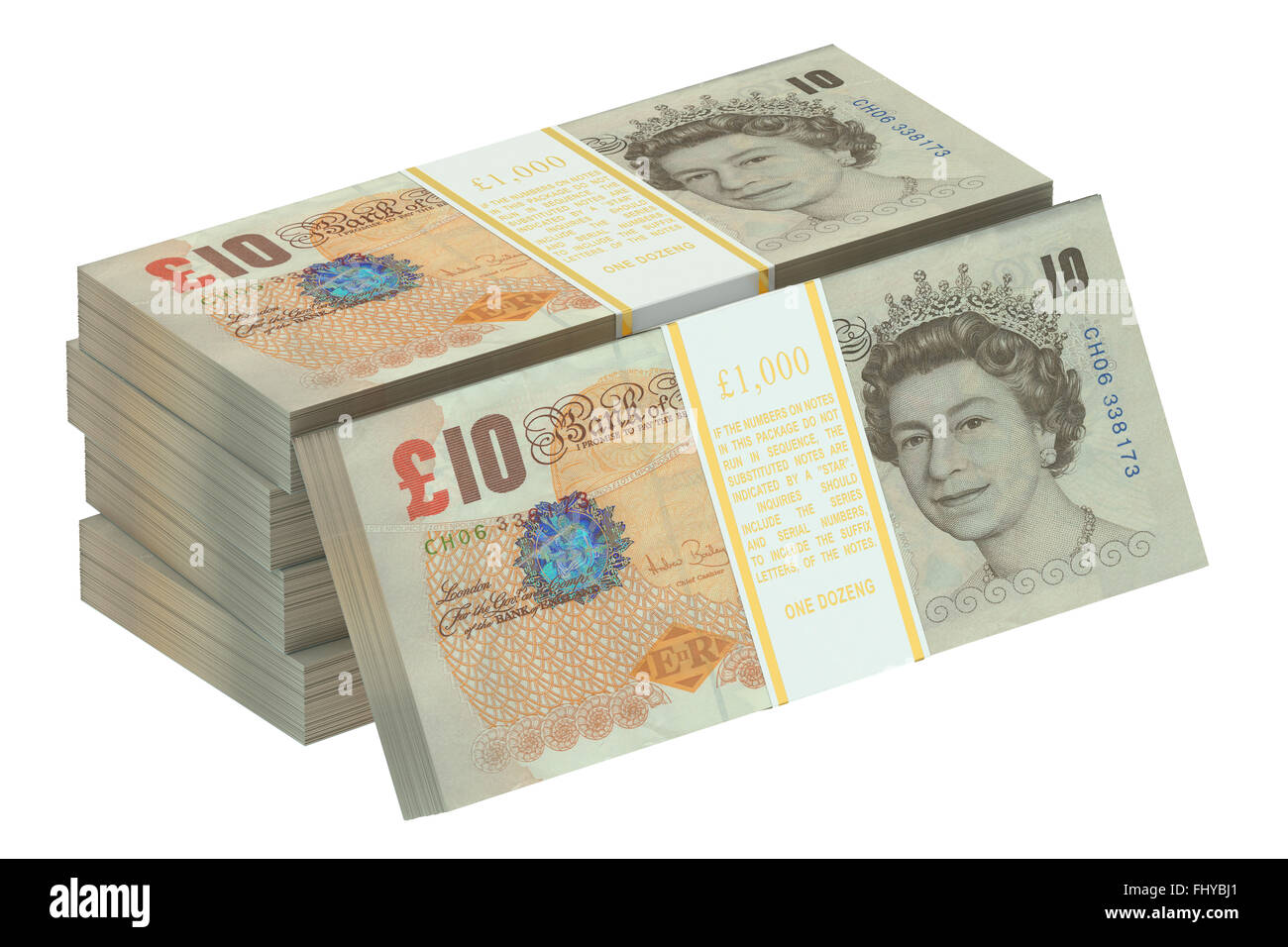 Packungen mit Pfund Sterling isoliert auf weißem Hintergrund Stockfoto