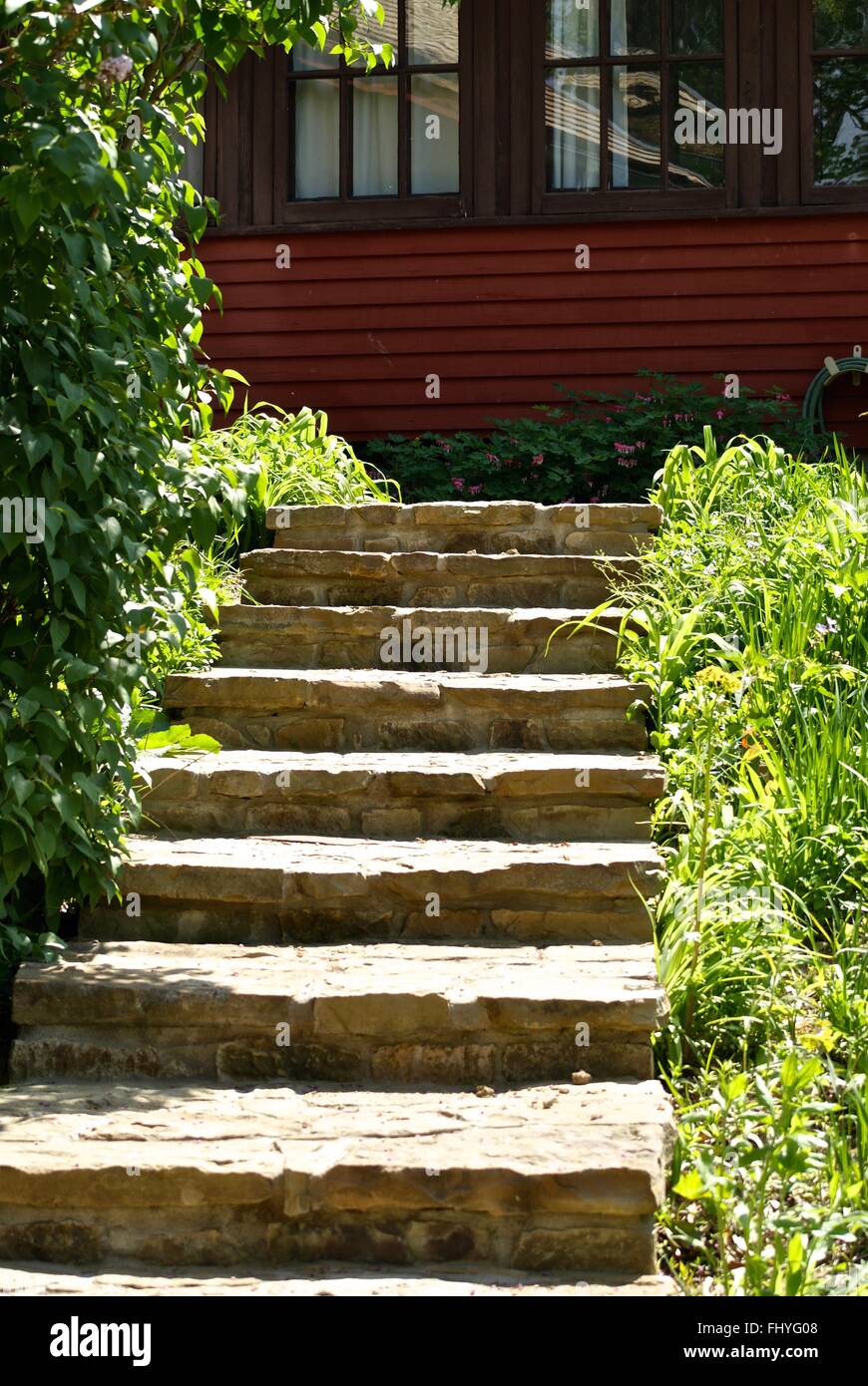 Schritte zum TC Steele Haus am historischen Ort t.c. Steele im Brown County, Indiana. Stockfoto