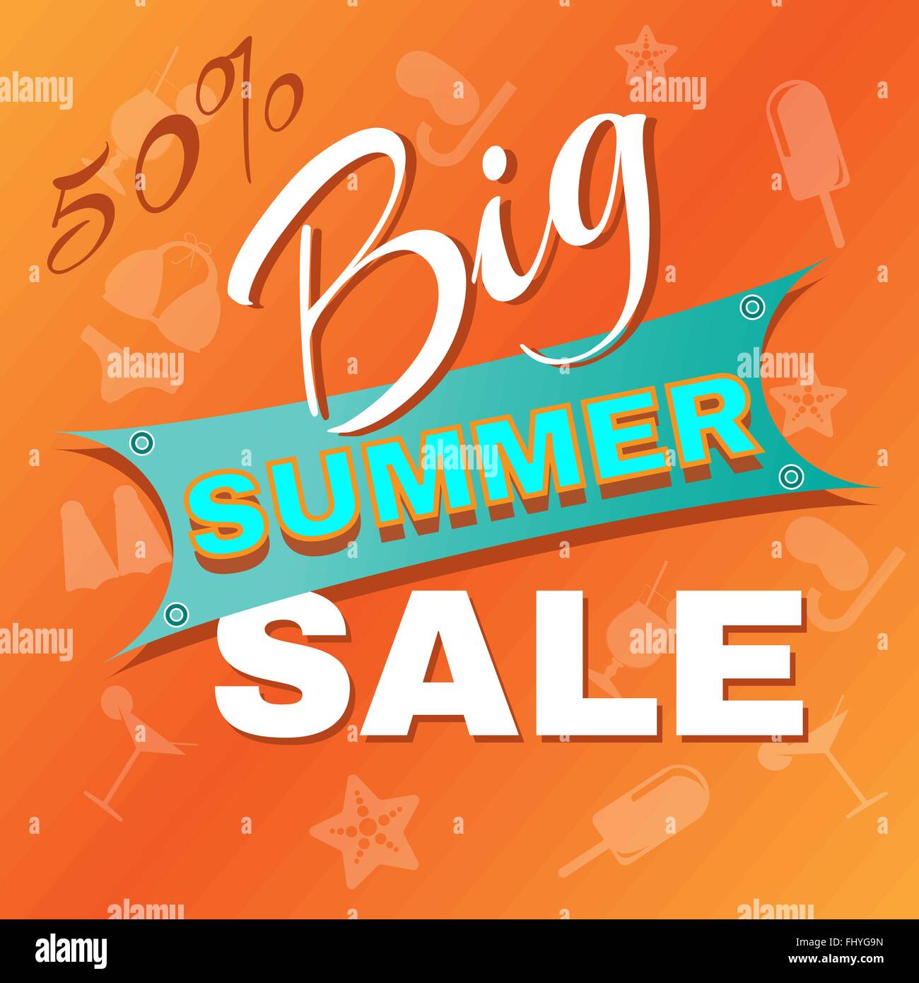 Big Summer Sale-Flyer-Vektor-Illustration. Prozentualen Rabatt. Urlaub Hot Vacation Card Markt Shop Ware Verkauf-Banner. Stock Vektor
