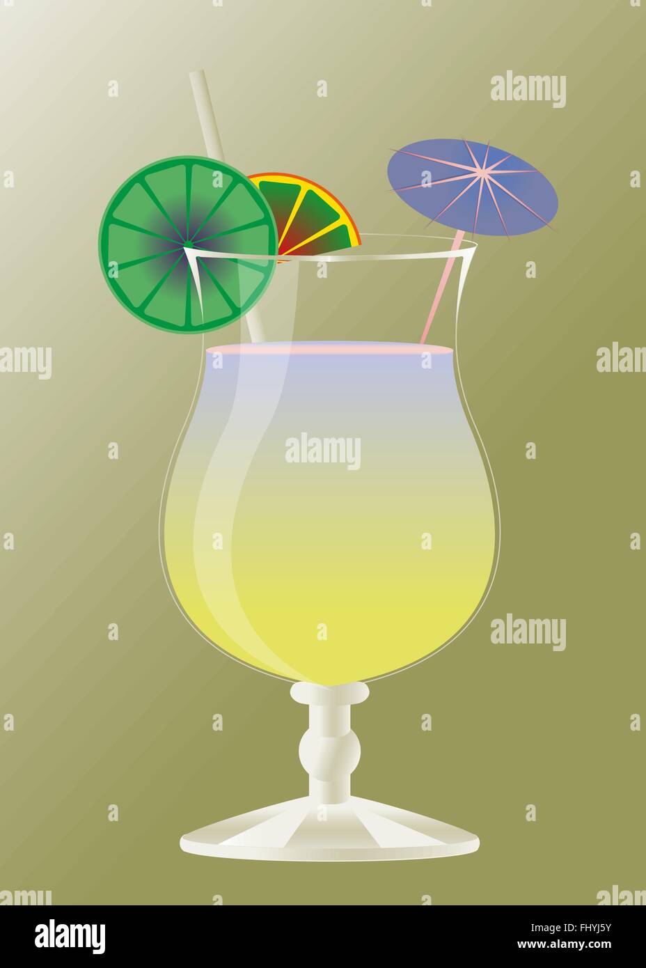 cocktailglas-mit-saftig-zitrone-trinken-und-sonnenschirmen-vektor