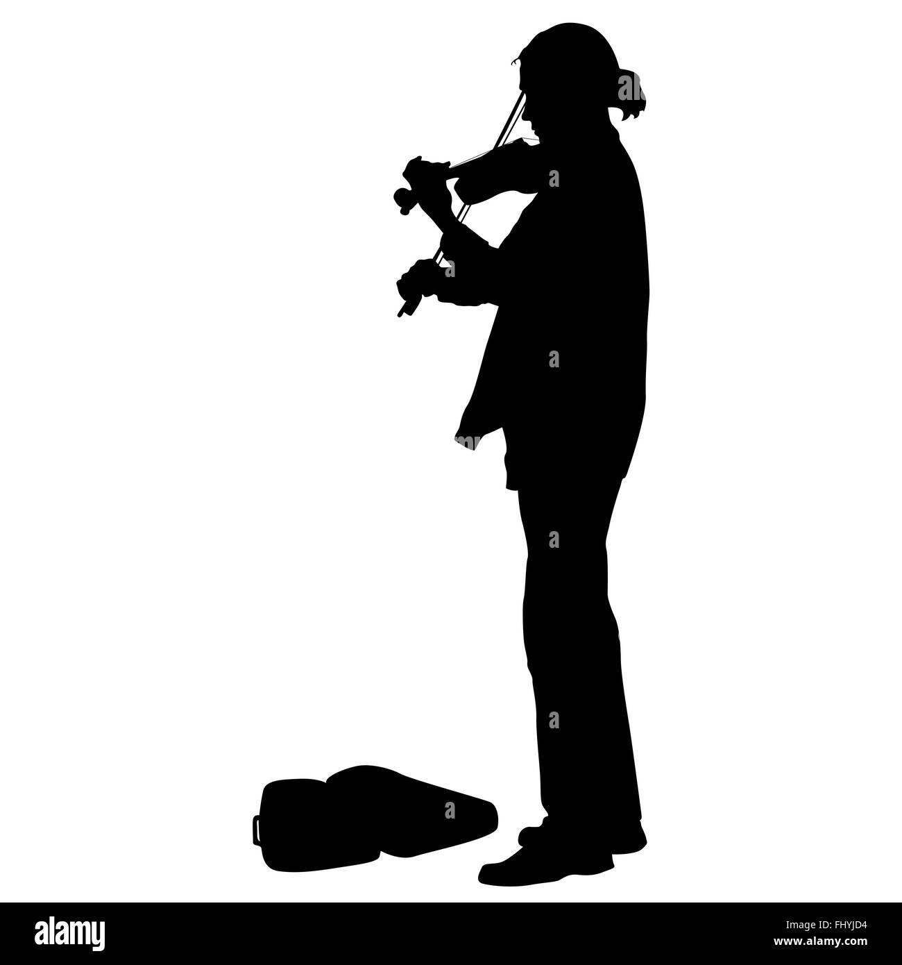 Silhouette Straße Geiger auf weißem Hintergrund. Stockfoto