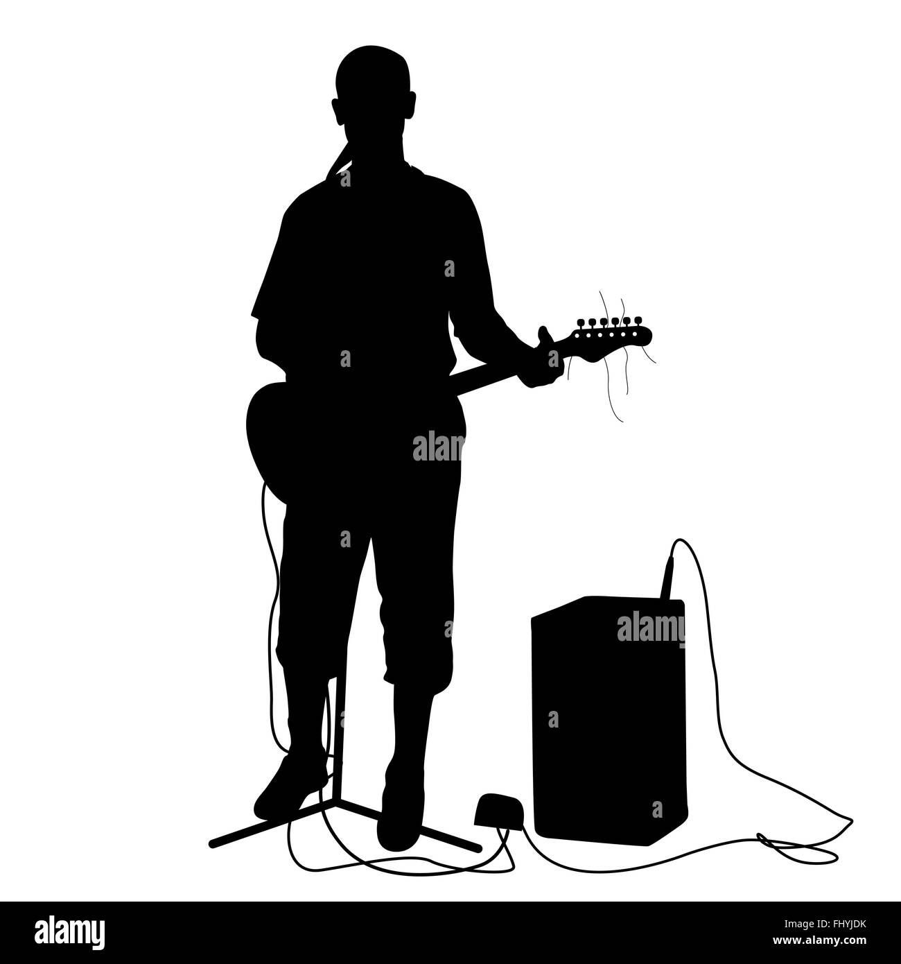 Silhouette-Musiker spielt Gitarre. Abbildung. Stockfoto