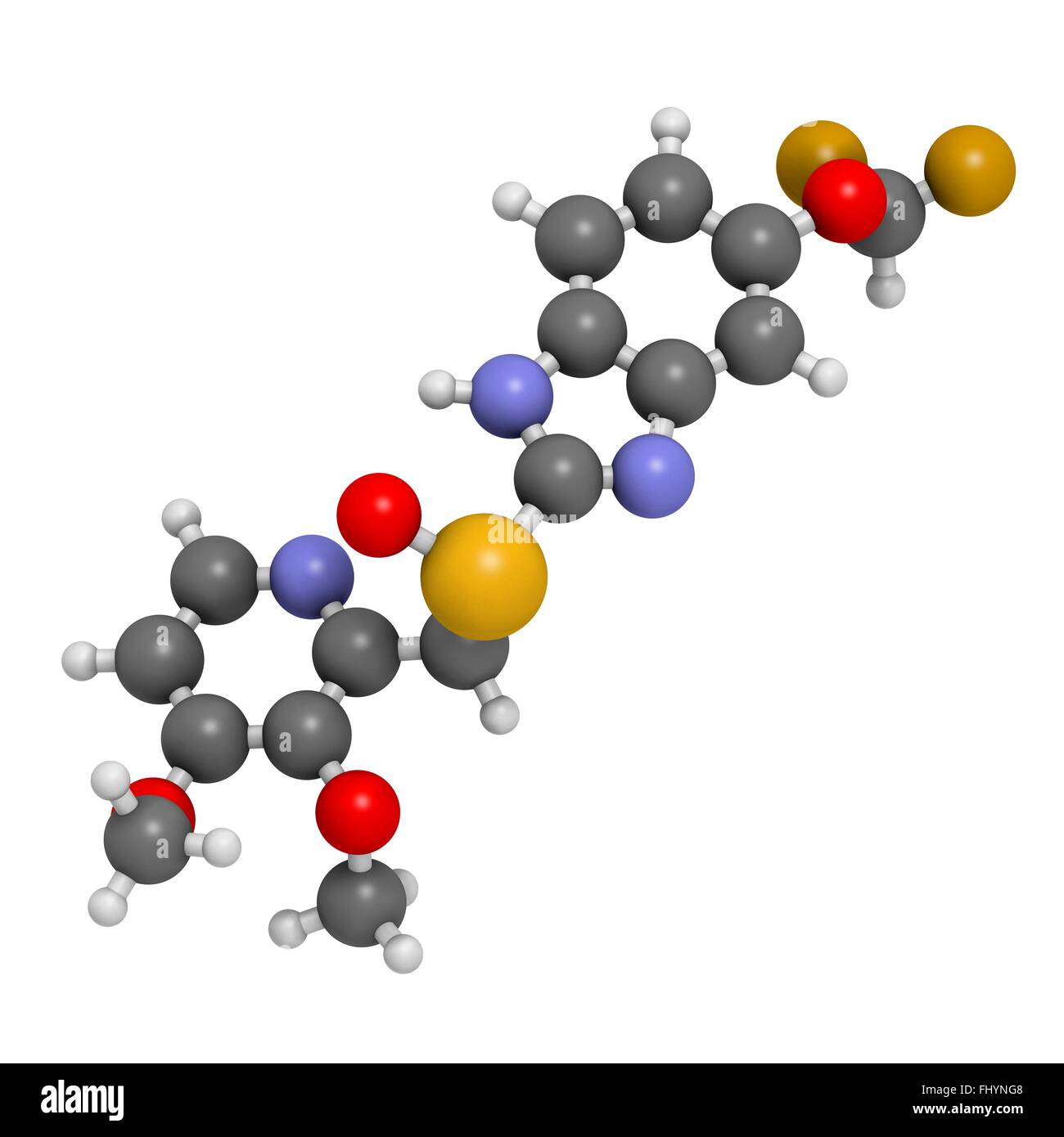 Pantoprazol Magengeschwür Medikament Molekül (Protonenpumpenhemmer) Atome  als Kugeln dargestellt werden und sind farblich markiert Stockfotografie -  Alamy