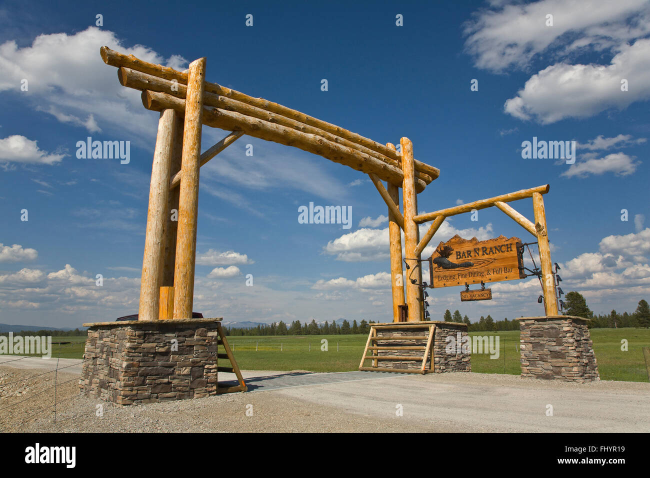 Eintrag Zeichen BAR N Ranch ist eine Gäste-Ranch mit feinem Essen und Unterkünfte - WEST YELLOWSTONE, MONTANA Stockfoto