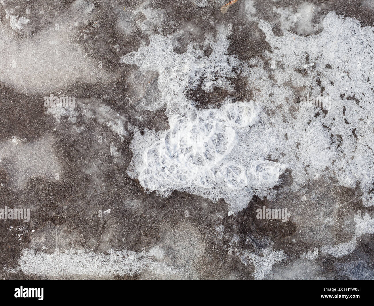 natürlichen Hintergrund - Eiskruste auf gefrorenen Pfütze in kalten Wintertag Stockfoto
