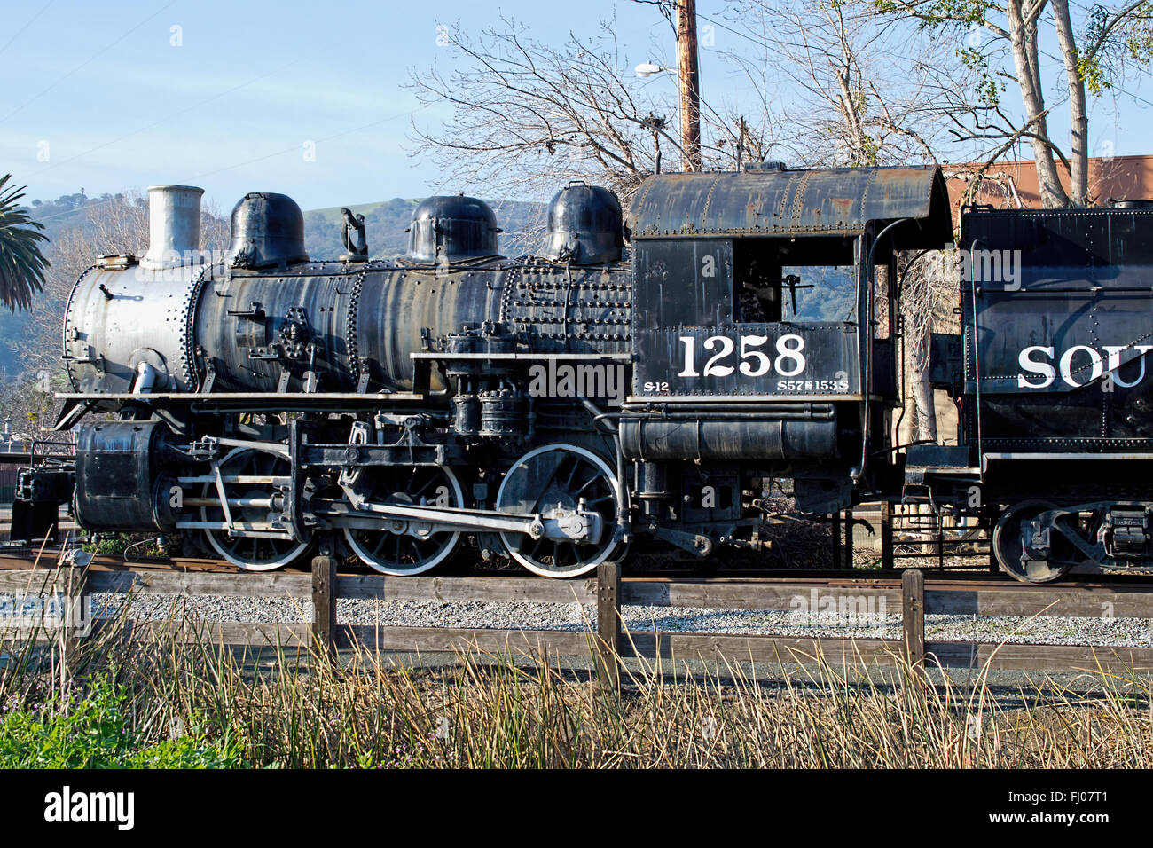 0-6-0 SP 1258 Dampflokomotive auf dem Display in Martinez, Kalifornien Stockfoto