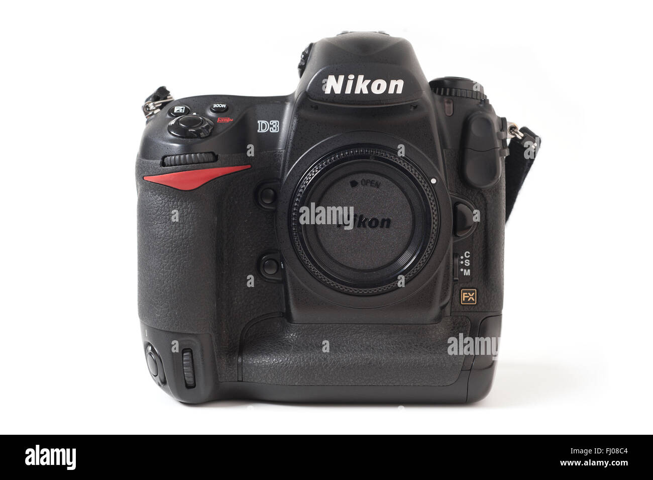 Nikon D3-Dslr-Kamera auf weißem Hintergrund, Nikons Flaggschiff-Kamera als im Jahr 2007 eingeführt. Stockfoto