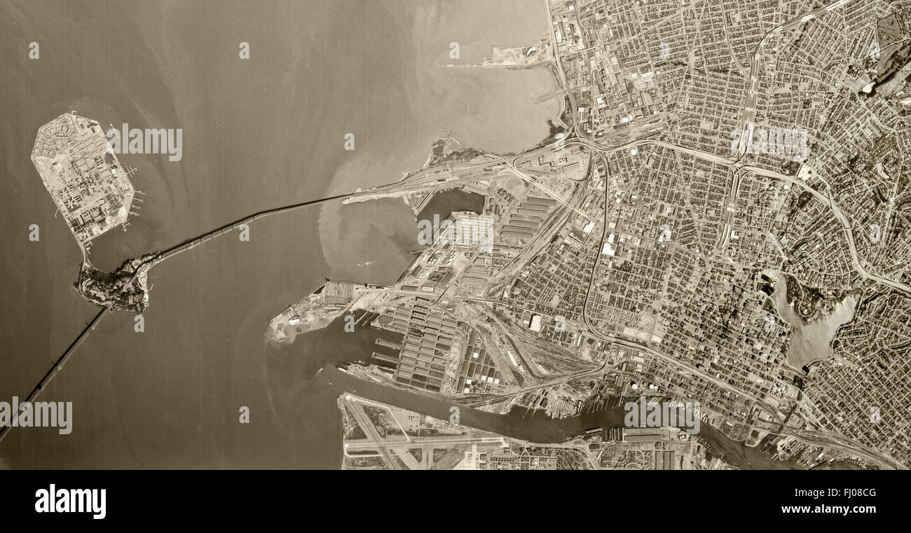 historische Luftaufnahme Oakland, Kalifornien, 1970 Stockfoto