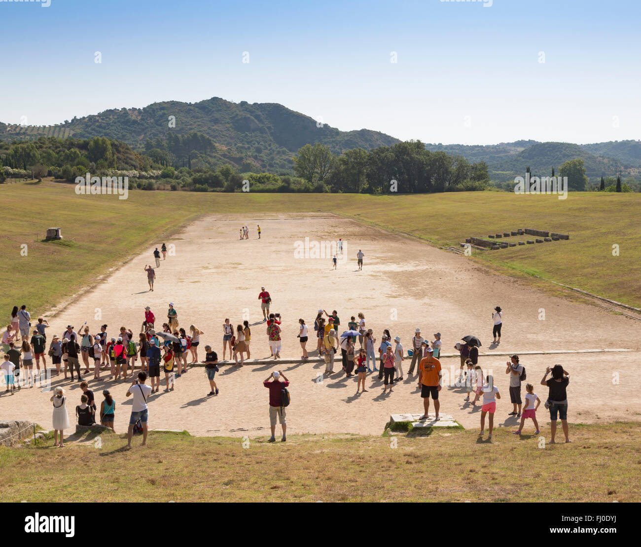 Olympia, Peloponnes, Griechenland.  Das antike Olympia. Das Stadion, wo sportliche Veranstaltungen stattfanden.  A Stockfoto