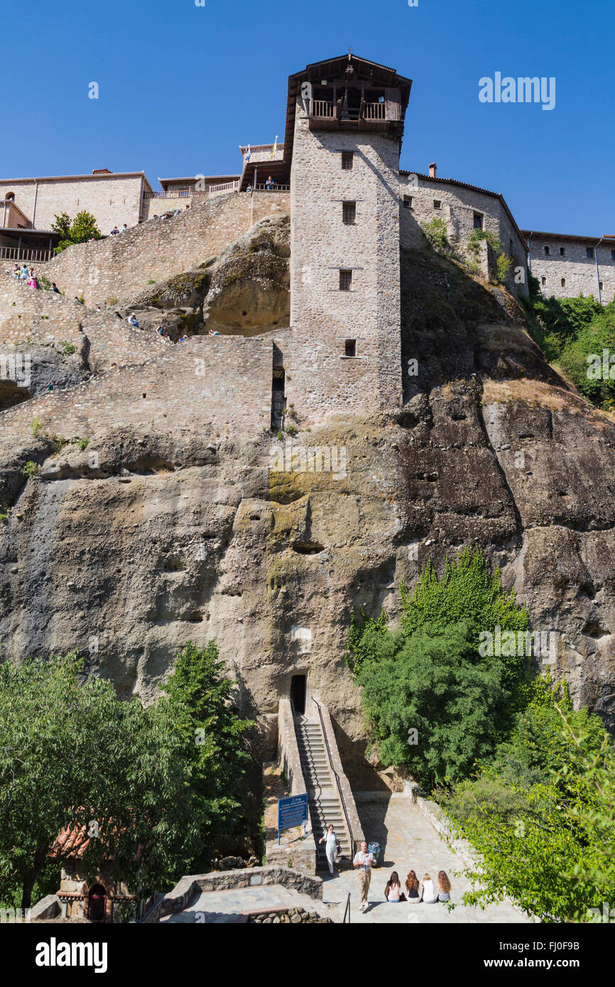 Meteora, Thessalien, Griechenland.  Das Kloster der Verklärung oder The Great Meteora, aka The heilige Kloster der großen Meteora Stockfoto