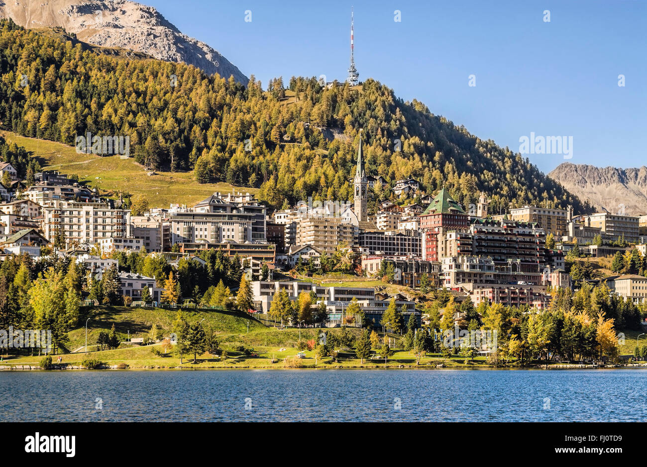 St. Moritz Dorf im Herbst, Oberengadiner Tal, Schweiz Stockfoto