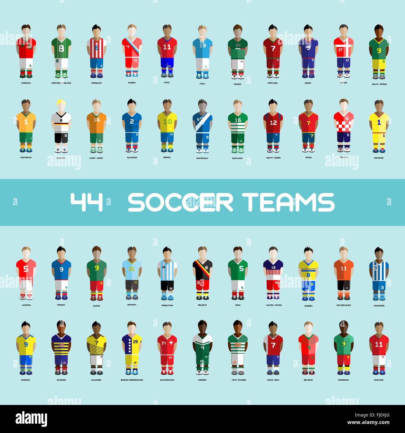 Fußball Club Soccer Players Silhouetten. Spiel Fußball Team-Player große Computersatz. Sport-Infografik. Digitale Vektor. Stock Vektor