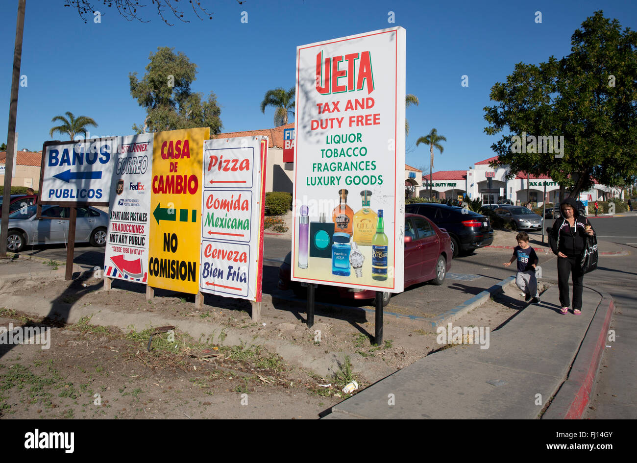 Werbung in Otay Mesa, Kalifornien, an der Grenze zu Mexiko Stockfoto