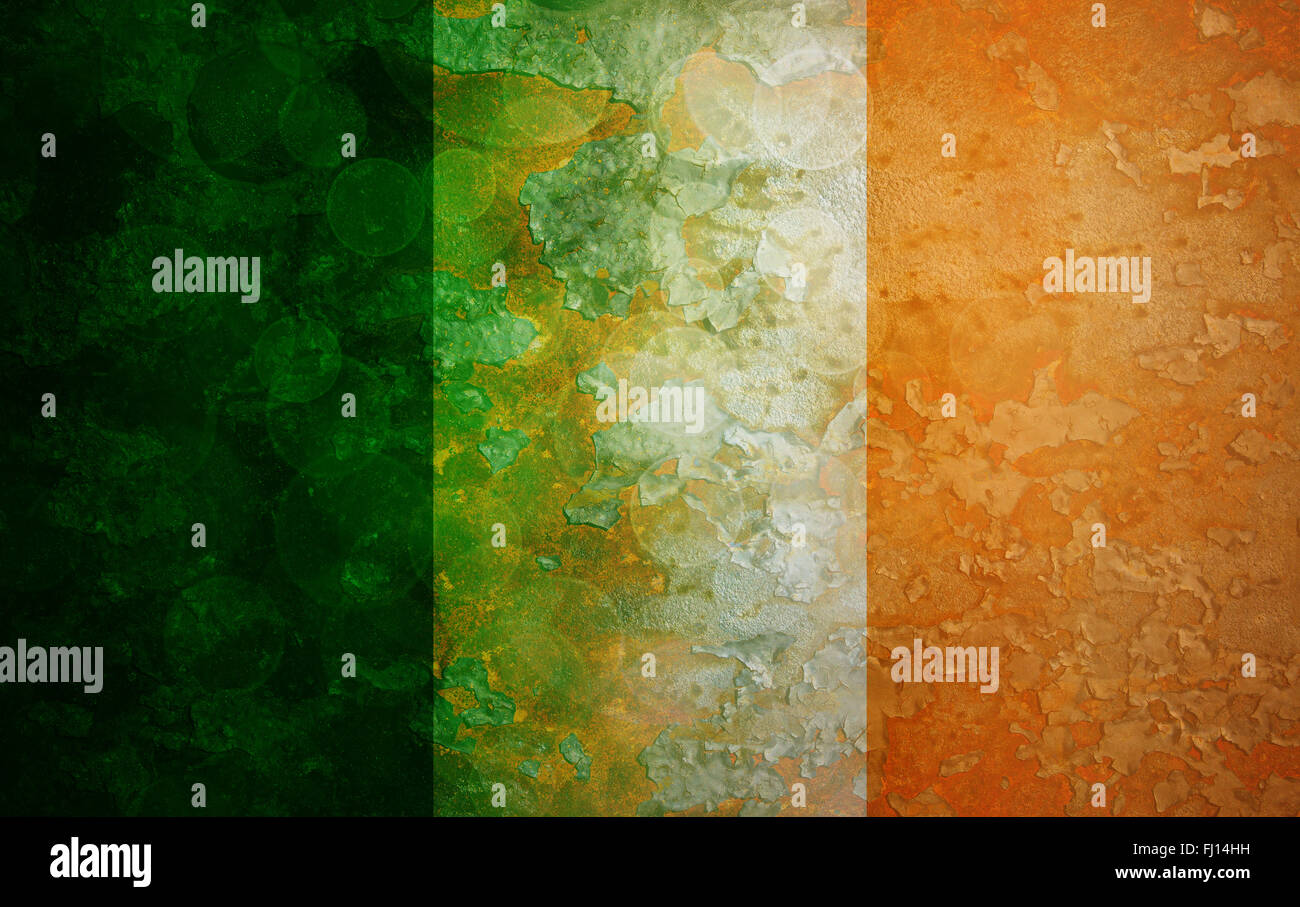 Irland irische Landesflagge auf Grunge Texturen Hintergrund Illustration Stockfoto