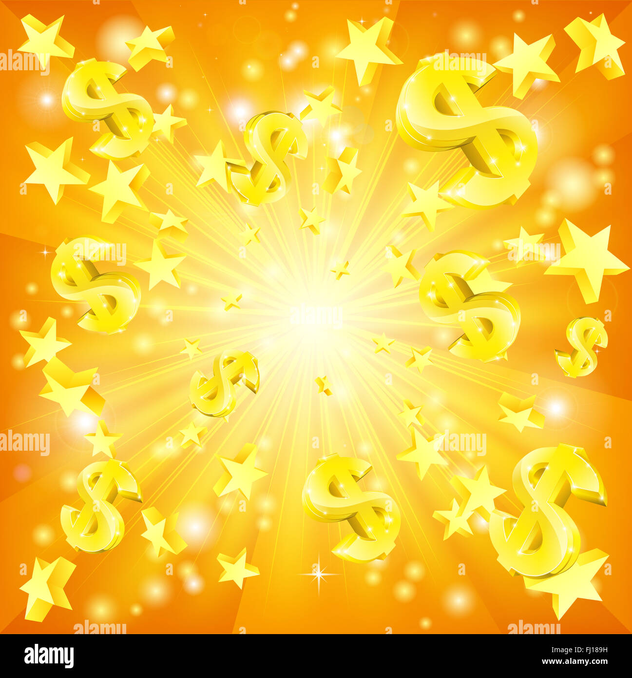 Dollar-Jackpot-Geld und Stars Hintergrund Stockfoto