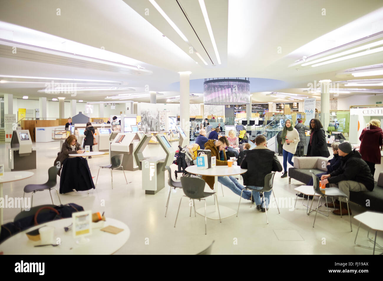 Manchester Central Library Café Bereich Geschichte historisch wichtige erhebliche moderne Neugestaltung Bücher öffentliche Räume Regierung loc Stockfoto