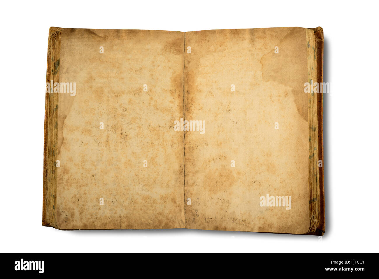 Vintage Buch, offen, isoliert auf weißem Hintergrund. Stockfoto