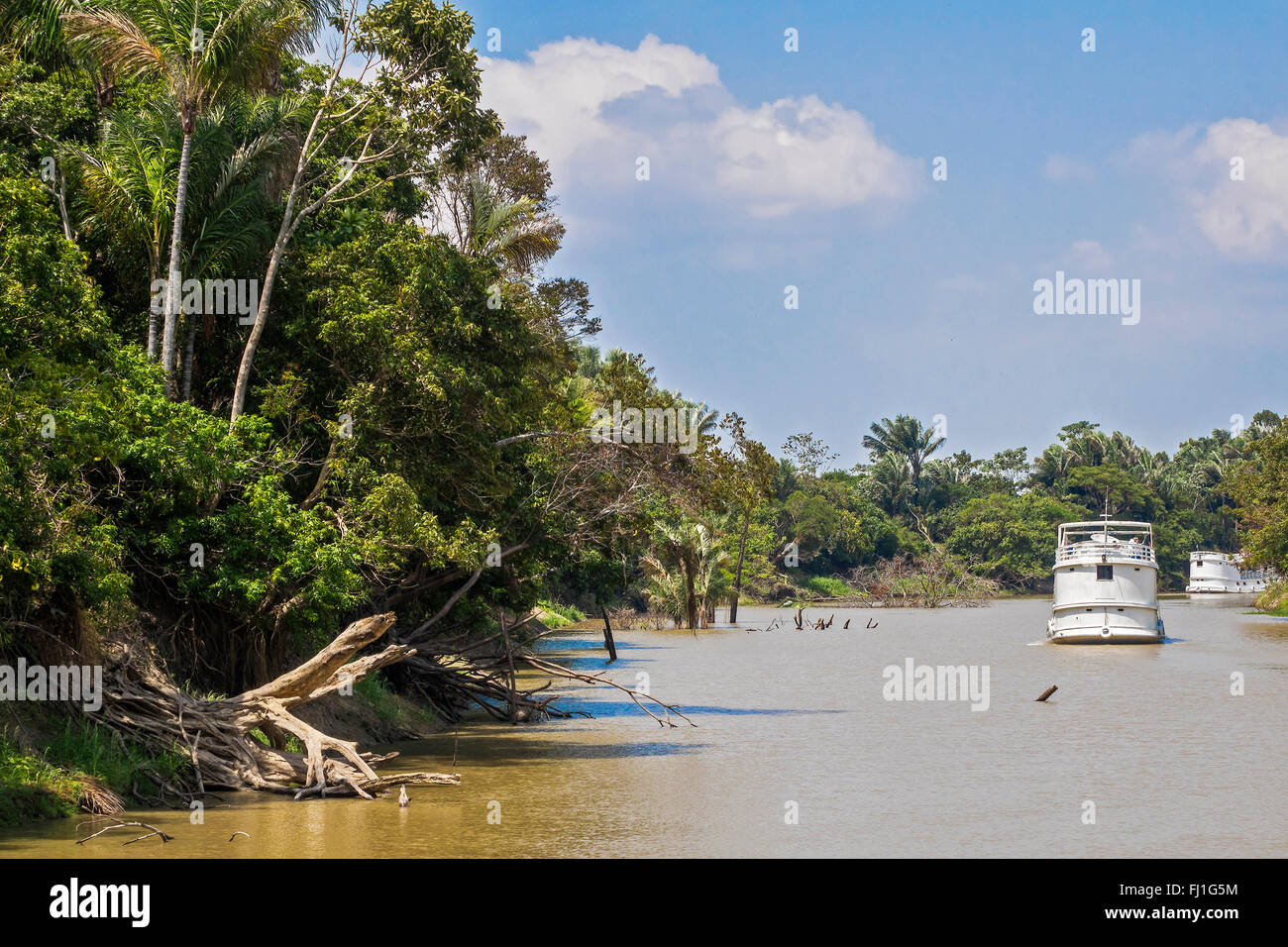 Flussschiffen bewegt sich der Fluss Santarém Brasiliens Stockfoto