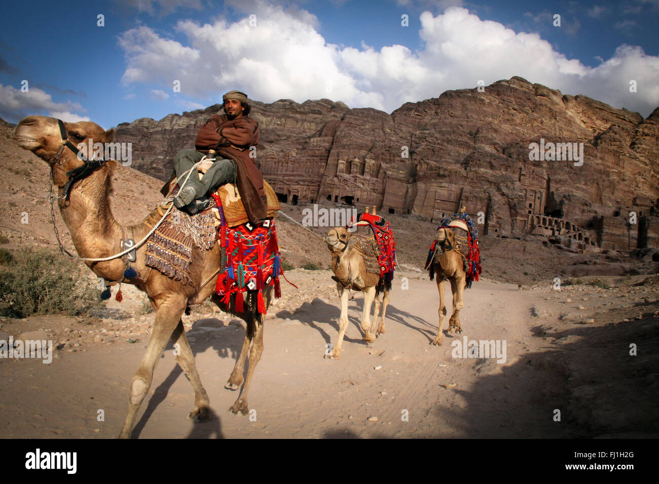 Petra, Jordanien - Landschaft und Beduinen Menschen Stockfoto