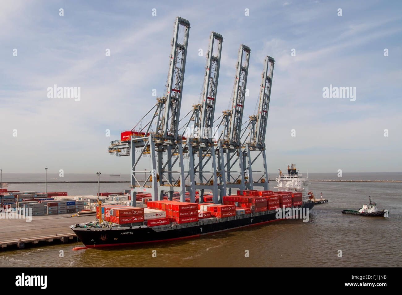 Amorito Containerschiff im Hafen von Montevideo, Uruguay. Stockfoto