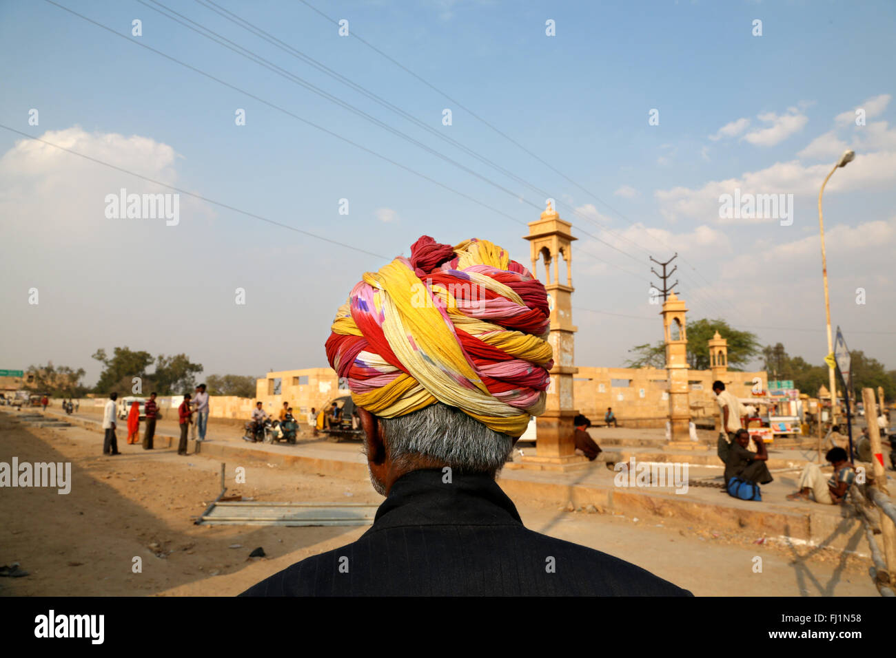 Porträt der Mann mit Turban in Jaisalmer, Rajasthan, Indien Stockfoto