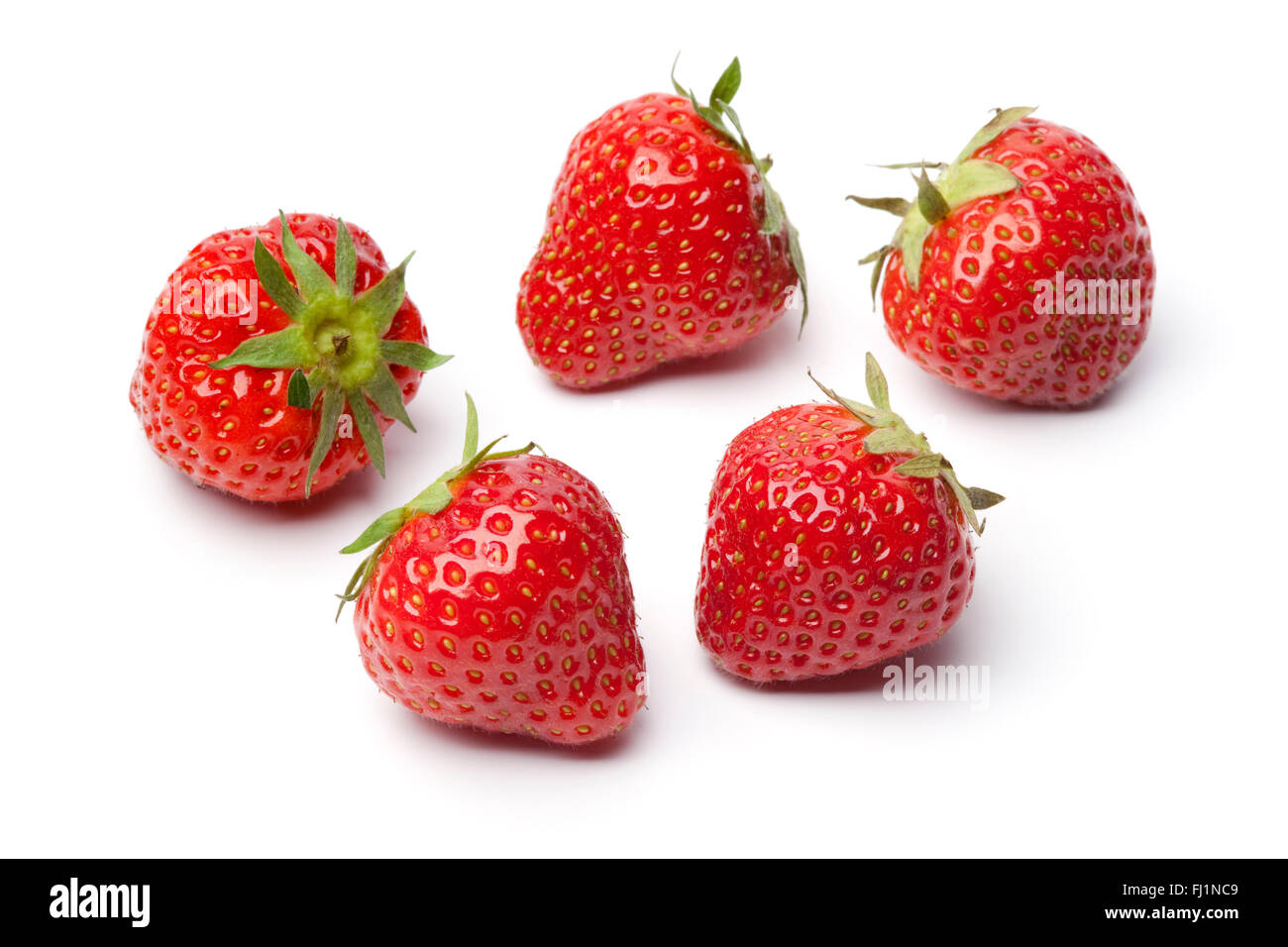 Frische rote Erdbeeren auf weißem Hintergrund Stockfoto