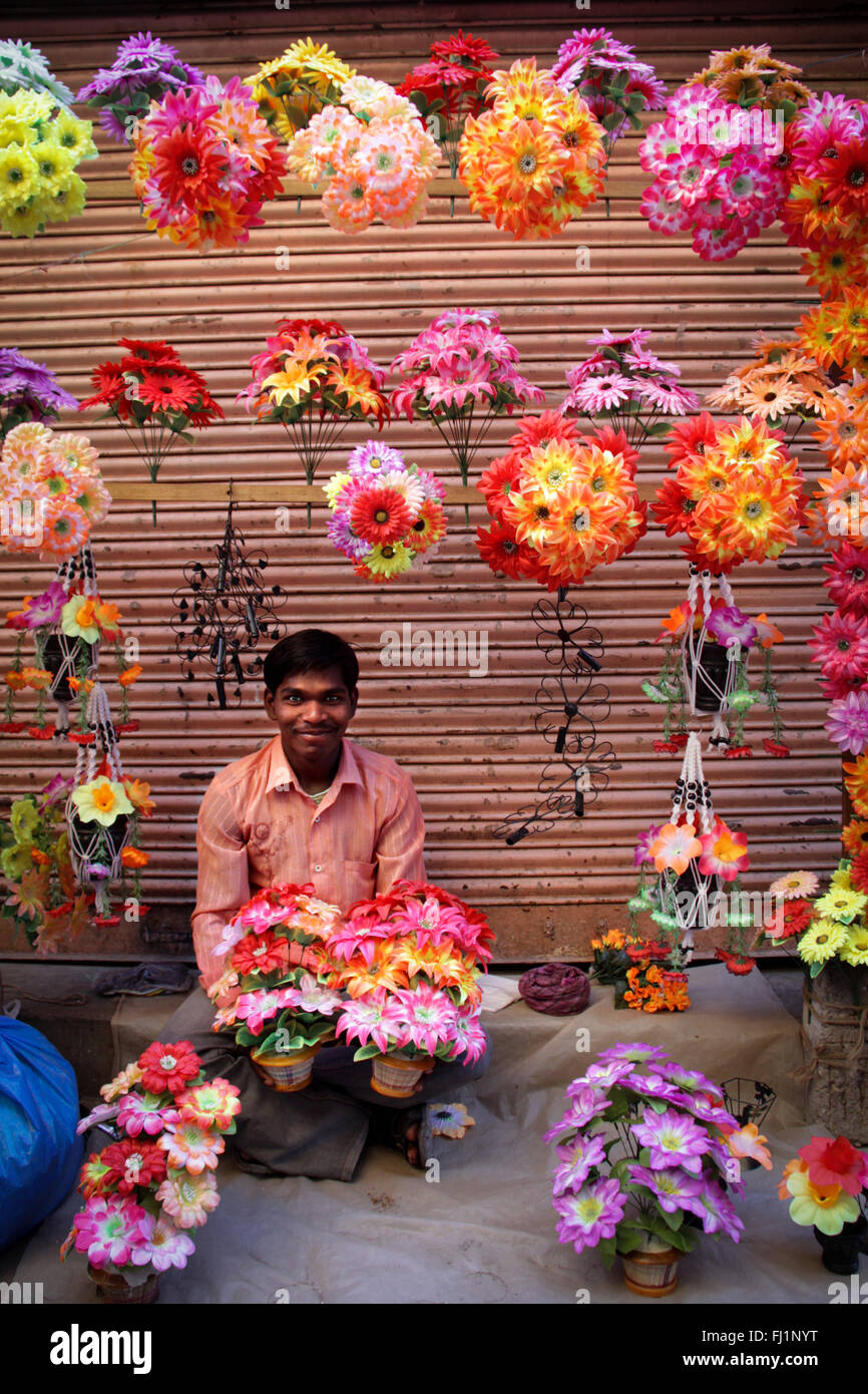 Blumen-Verkäufer in Katmandu, Nepal Stockfoto