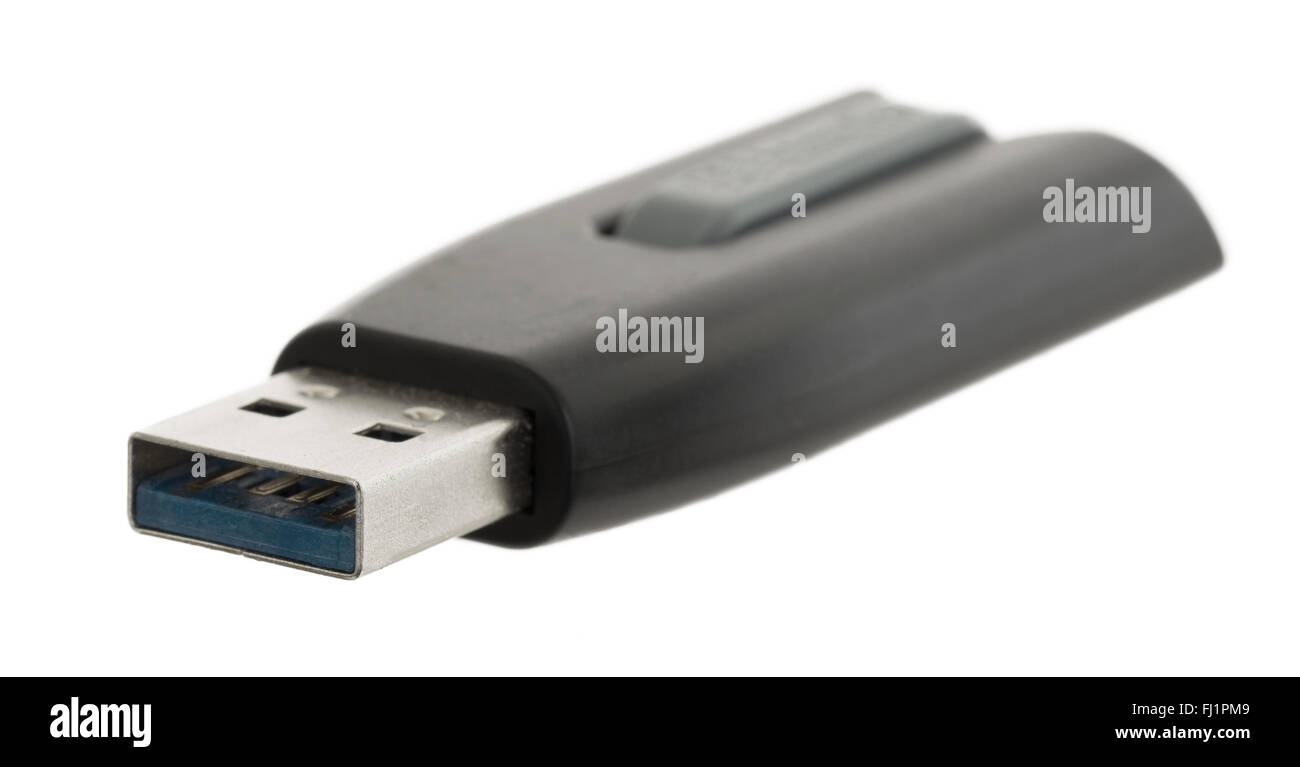 Black USB-Memory-stick isolierten auf weißen Hintergrund - selektiven Fokus Stockfoto