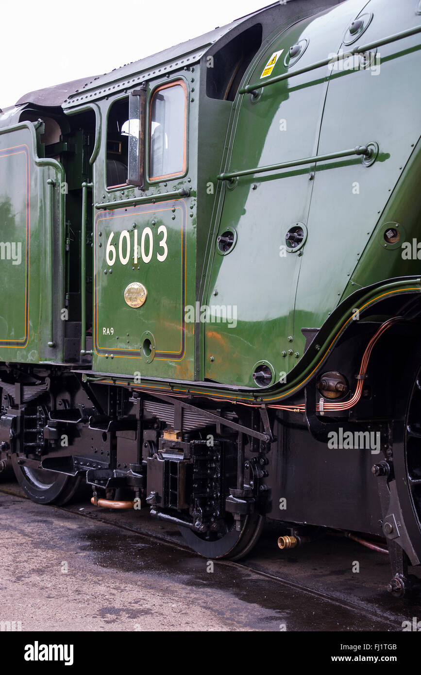 Die A3-Dampfmaschine Flying Scotsman im National Railway Museum in York gereinigt nach einer Fahrt von London Stockfoto