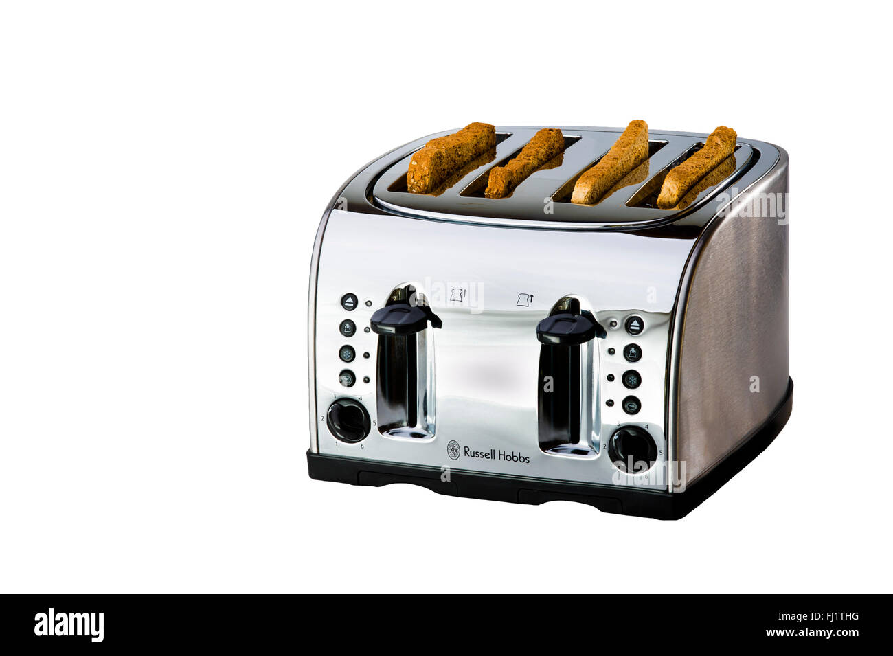 Vier Stück Edelstahl toaster Stockfoto