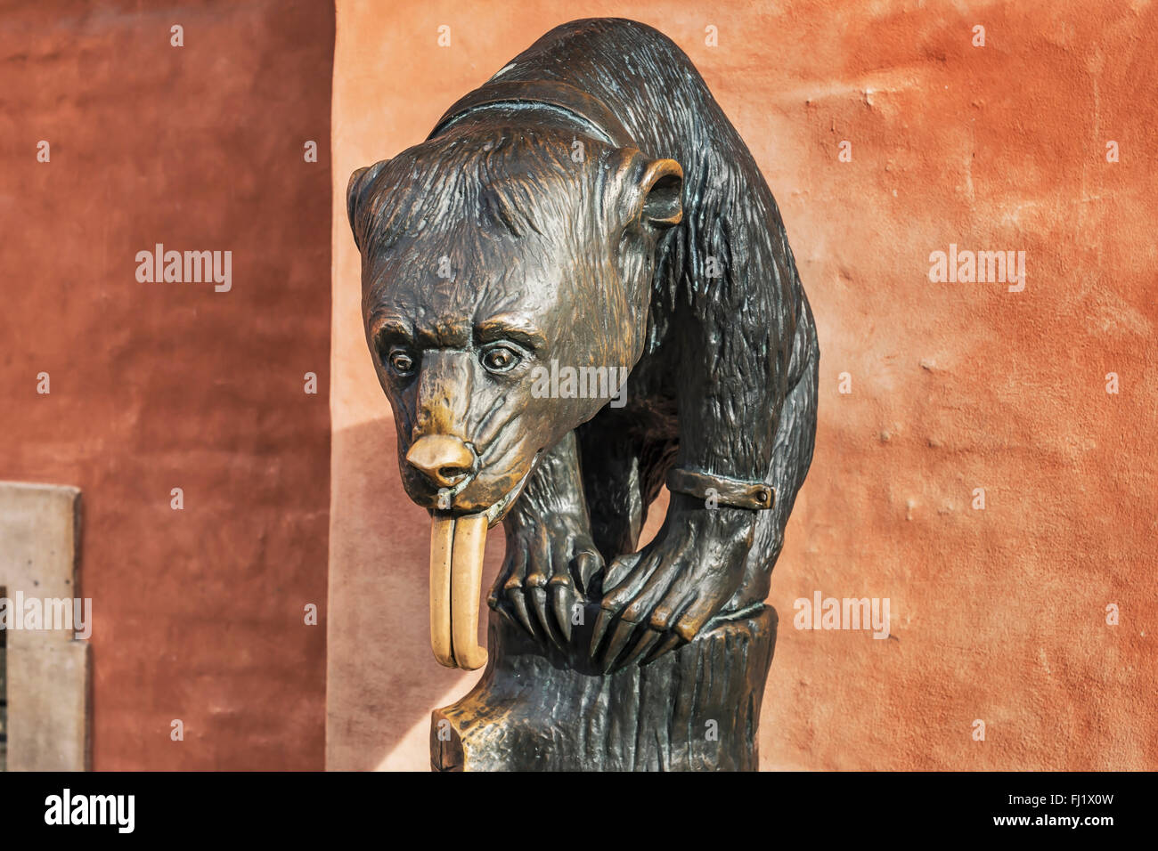 Der Bär-Brunnen befindet sich links der Eingang zum Schweidnitzer Keller, Wroclaw, niedriger Woiwodschaft Schlesien, Polen, Europa Stockfoto