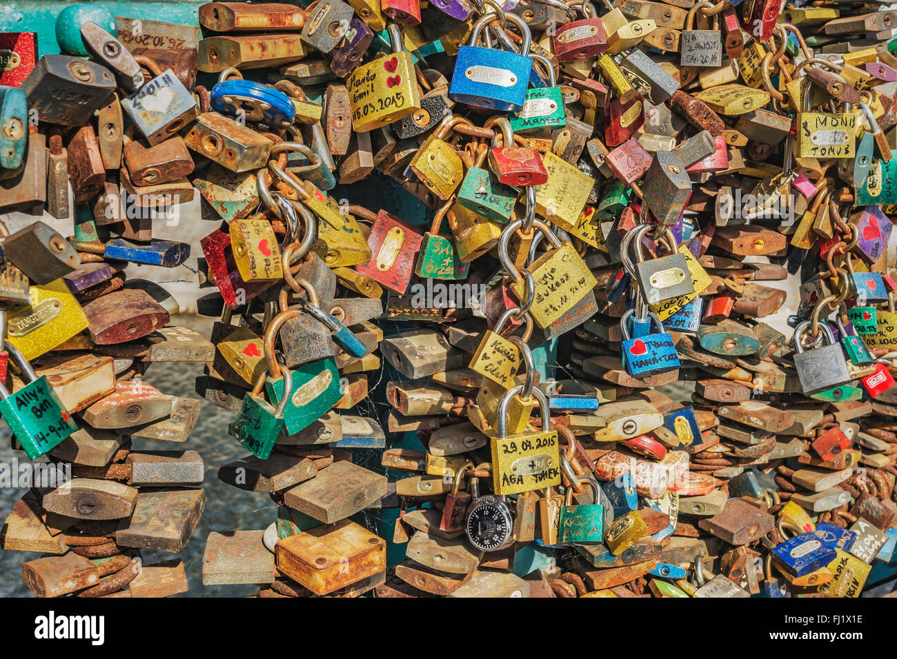 Liebe schaut auf die Kathedrale Brücke, Wroclaw, Woiwodschaft Niederschlesien, Polen, Europa Stockfoto