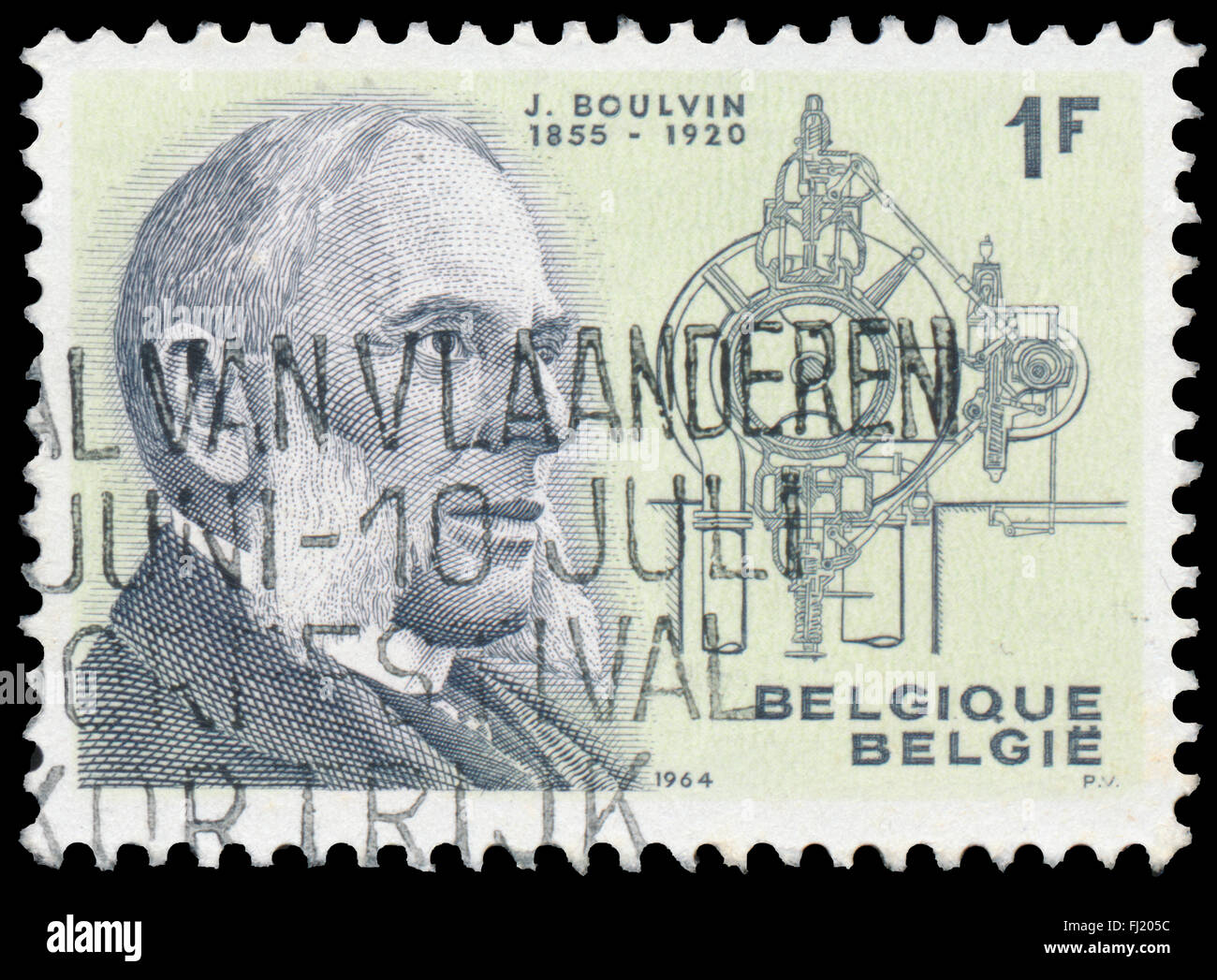 BUDAPEST, Ungarn - 27. Februar 2016: eine Briefmarke gedruckt durch Belgien zeigt Porträt von Jules Boulvin, ca. 1964 Stockfoto