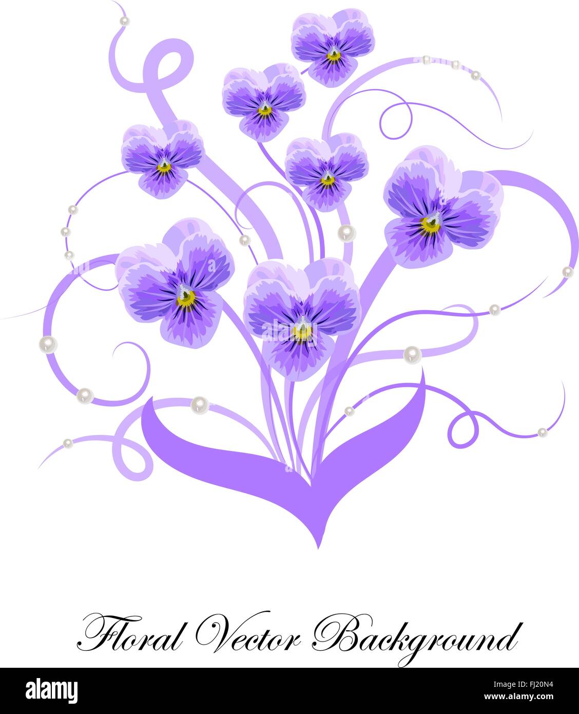 Dekorative Blumenstrauß violett mit Perlen. Florale Vektor Hintergrund. Stock Vektor