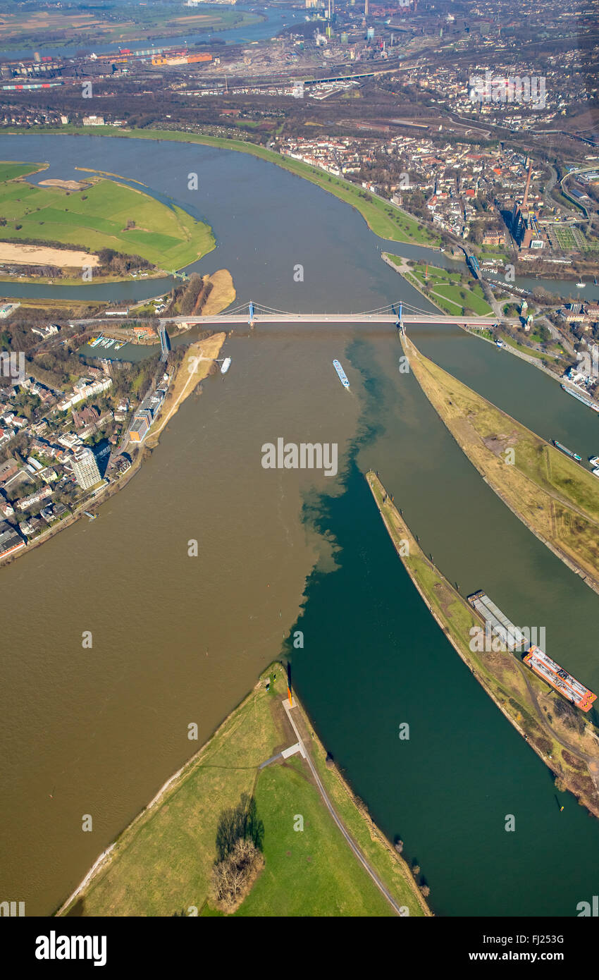 Luftaufnahme, Ruhr Mund mit reinorange des Künstlers Lutz Fritsch in Duisburg-Kasslerfeld bei Rhein-Kilometer 780, Ruhr Mund Stockfoto