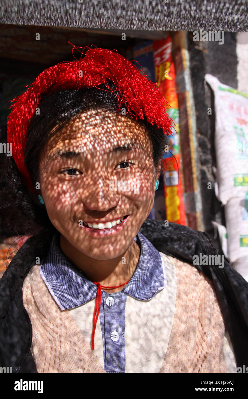 Porträt des tibetischen Menschen in Lhasa, Tibet Stockfoto