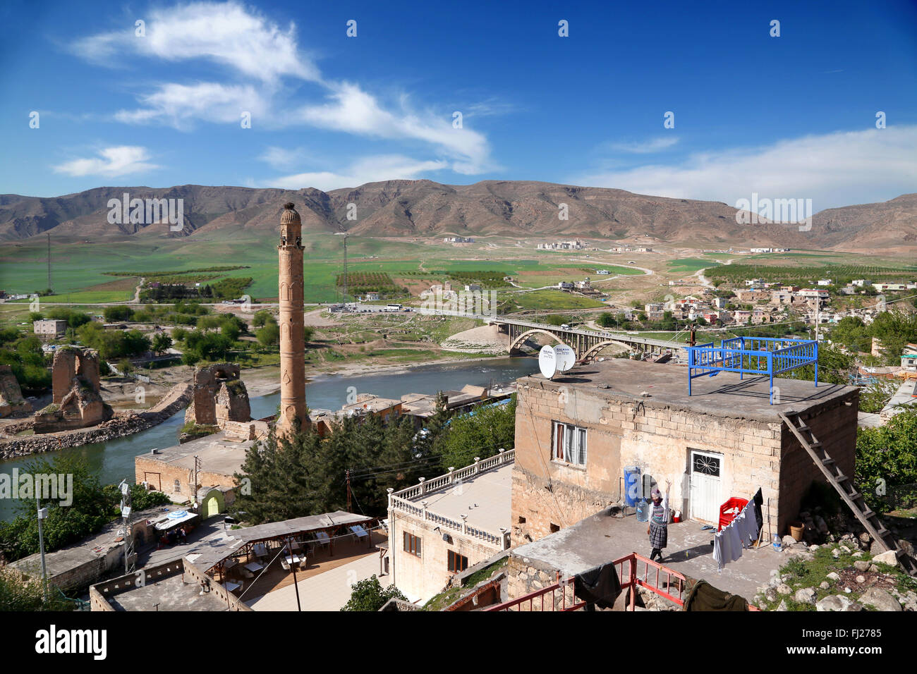 Architektur und Landschaft von Hasankeyf, Tigris und Umgebung, Türkei Stockfoto