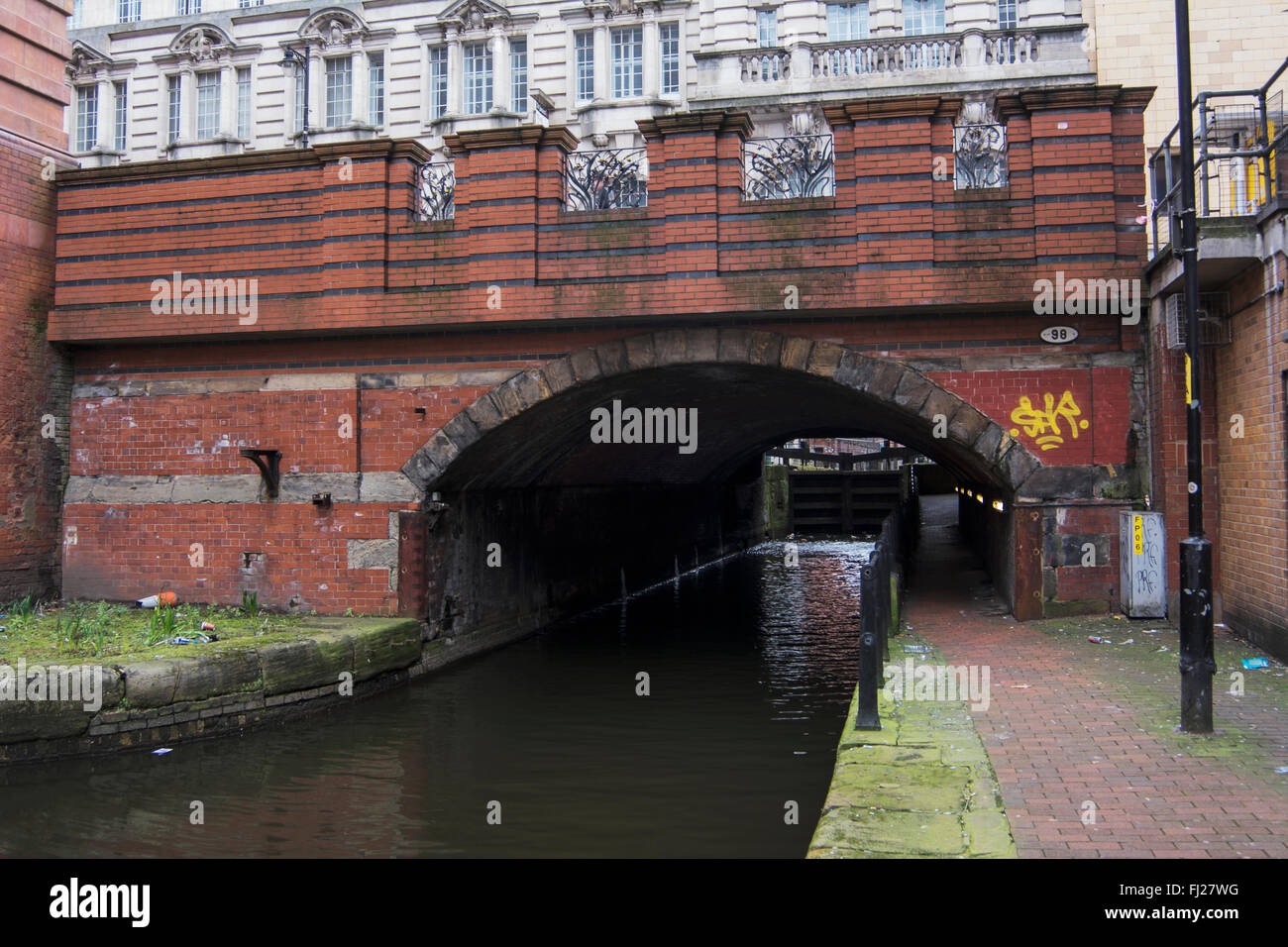 Rochdale Kanal durch Manchester Stadtzentrum, wo eine Flut von Todesfällen durch Ertrinken zeigen einen Serienmörder, ist aktiv. Stockfoto