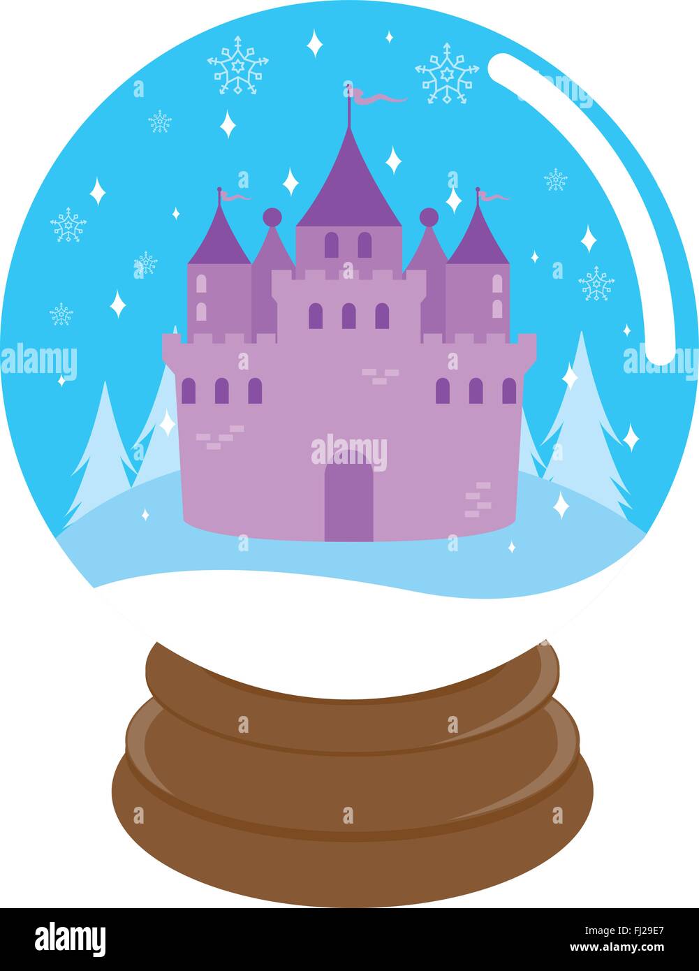 Niedliche Märchenschloss in eine Schneekugel. Vektor-illustration Stock Vektor